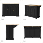 HLR Kitchen Island Cart with Storage, Carved Doors Modern Rolling Islands with Drop Leaf, Sideboard Buffet Cabinet on Wheels, Working Table for Kitchen, Dining Room (Black)