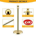 LOVMOR 6PCS Gold Stanchion Posts Queue, 38 Inch Red Velvet Rope, 5 FT Red Carpet Ropes and Poles, Crowd Control Barriers Queue Line Rope, Barriers for Party Supplies