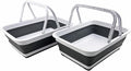 SAMMART Collapsible Basket with Handle 8L (2.1 Gallon) - Portable Outdoor Picnic Basket/Crate - Foldable Basin for Washing Dishes,Camping,Hiking (White/Steel Grey (Set of 2))