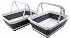 SAMMART Collapsible Basket with Handle 8L (2.1 Gallon) - Portable Outdoor Picnic Basket/Crate - Foldable Basin for Washing Dishes,Camping,Hiking (White/Steel Grey (Set of 2))