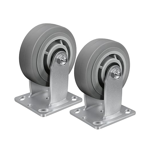 5'' × 2'' Caster Wheels, Heavy Duty Industrial Casters, Rubber Wheels with Roller Bearing, Load 700lbs per Swivel Caster for Cart Dolly Toolbox Trolley (2 Rigid)