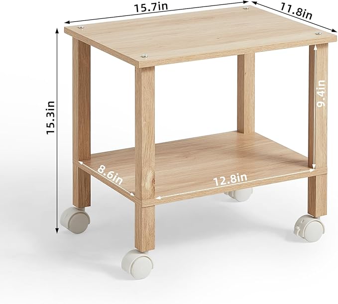2 Tier Printer Stand with Storage,Under Desk Shelf Printer Table,Small Printer Stand with Wheels,Rolling Printer Cart for Office