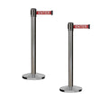 Crowd Control Warehouse CCW Series RBB-150 - Set of 2 Stanchion Retractable Belt Barriers - 16 Foot, Red"Caution - DO NOT Enter" White Letter Belt with Satin Stainless Steel Post - Easy Assembly