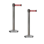 Crowd Control Warehouse CCW Series RBB-150 - Set of 2 Stanchion Retractable Belt Barriers - 16 Foot, Red"Caution - DO NOT Enter" White Letter Belt with Satin Stainless Steel Post - Easy Assembly