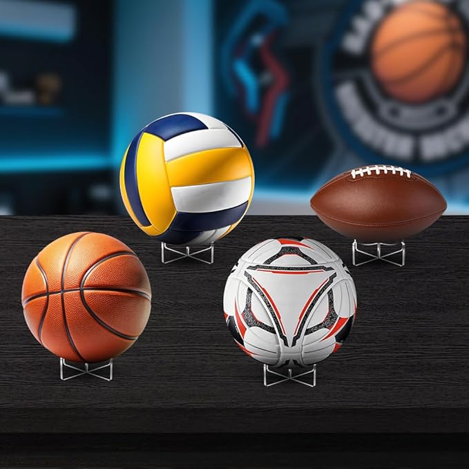 [4 Pack] Basketball Stand 3.54x1.3 Inch, Clear Acrylic Ball Stand for Display, Storage Holder for Football Volleyball Soccer Basketball Rugby