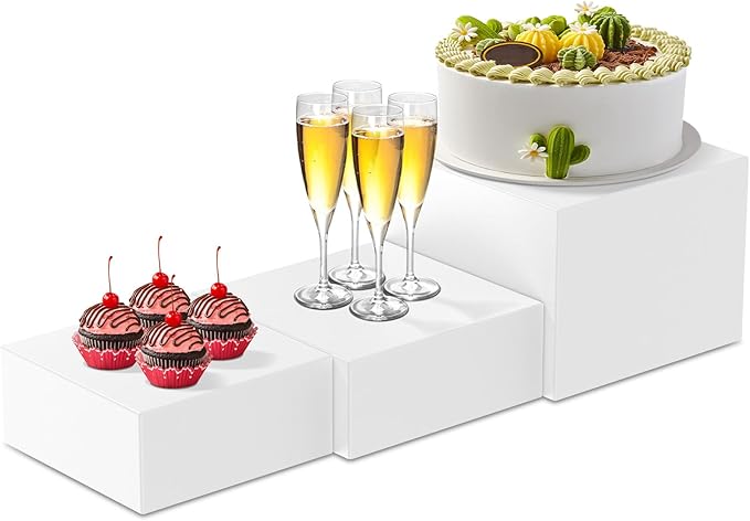 White Acrylic Buffet Risers 3PCS, Food Risers for Buffet Table, Food Display Stands for Party Catering Dessert Collectibles, Cube Boxes Display(Size 6.9", 7.7", 8")
