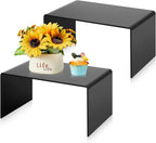 2 Pcs 12 Inch Large Acrylic Risers Display Stands 5 mm Thick Acrylic Shelf Riser Showcase for Collectibles Jewelry Cupcakes Food Figures Perfume Cabinet (Black)