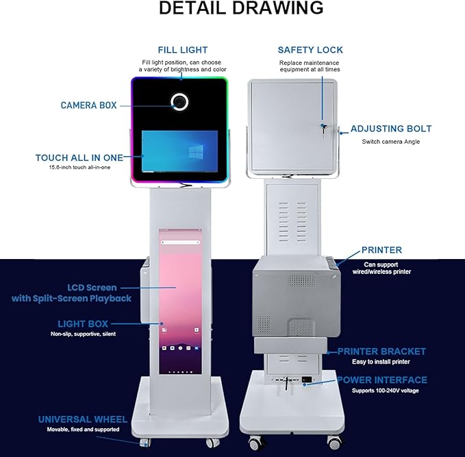 29in LCD Display Photo Booth Machine with 15.6in Mirror Touch Screen Selfie Station Shell Stand DIY Photobooth Machine with RGB Light for Parties Weddings Event (Machine+Mini Printer)