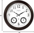 20" Evander Large Outdoor Atomic Wall Clock with Temperature & Humidity, Waterproof Outdoor Clock Thermometer Combo for Patio, Pool and Garden Decor,Oil Rubbed Bronze Black