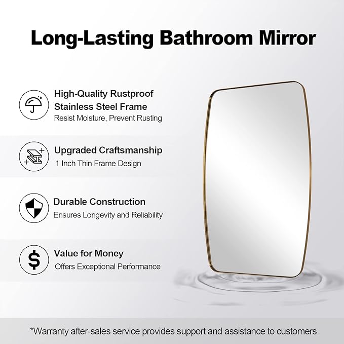 ANDY STAR Oval Mirrors for Bathroom, 22x30 Gold Bathroom Vanity Mirror with Metal Frame, Brass Oblong Mirror for Over Sink, Modern Anti Rust Wall Mounted