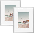 Frametory, 8x10 Metal Picture Frame with Mat for 5x7 Picture & Real Glass, Aluminum Photo Frame Collection (Silver, 2 Pack)
