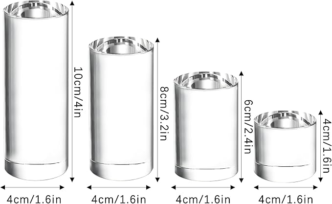 ZEERSHEE 4-Pack Clear Glass Cylinder Display Risers Crystal Blocks Display Stand for Collectibles Art Craft Transparent Solid Bases for Jewelry Cosmetic Crafts Closet Show(4''/3.2''/2.4''/1.6'')
