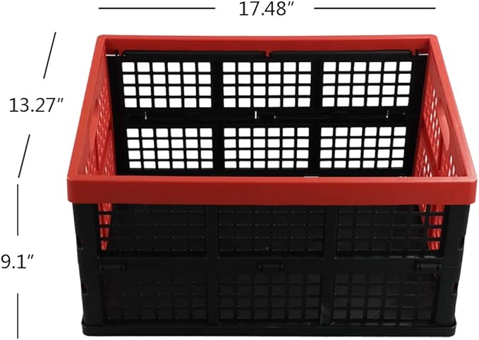 Hespapa 35 Quart Folding Crates, Red Plastic Collapsible Storage Container Milk Crate Baskets, 2 Pack