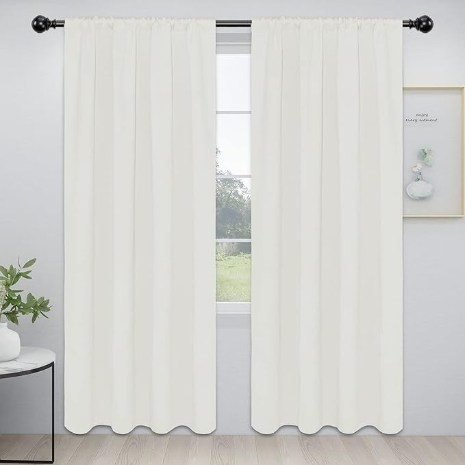 Easy-Going Rod Pocket Blackout Curtains for Bedroom, Room Darkening Window Curtains for Living Room, Thermal Insulated Noise Reduction Solid Window Drapes, 2 Panels(52x84 in, Ivory)