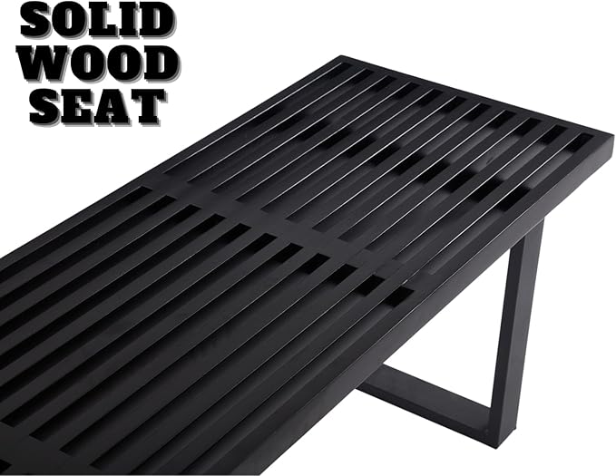 55" Black Solid Wood Entryway Bench, Modern Nelson End of Bed Bench for Bedroom w/Metal Legs, Dining Bench Long Ottoman for Front Entryway Living Room Dining Room Kitchen