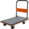 660lbs Large Size Heavy Duty Orange Flatbed Cart, Folding Steel Platform Hand Truck with 360° Silent Swivel Wheels, Utility Dolly for Storage & Moving