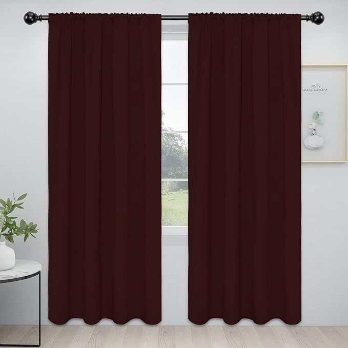 Easy-Going Rod Pocket Blackout Curtains for Bedroom, Room Darkening Window Curtains for Living Room, Thermal Insulated Noise Reduction Solid Window Drapes, 2 Panels(52x84 in, Wine)