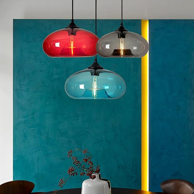 Industrial Pendant Light Shade of Onion Vintage Chandelier E26 Pendant Lighting for Kitchen Island Colorful Glass Cage (Red)