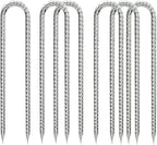 Ground-Stakes-Heavy-Duty-12 inch, U-Hook Rebar Stakes Galvanized Anti-Rust 6pcs Garden Stakes Metal Ground Anchors for Garden Dog Fence Chicken Coop Tent Trampoline Accessories Deer Fence