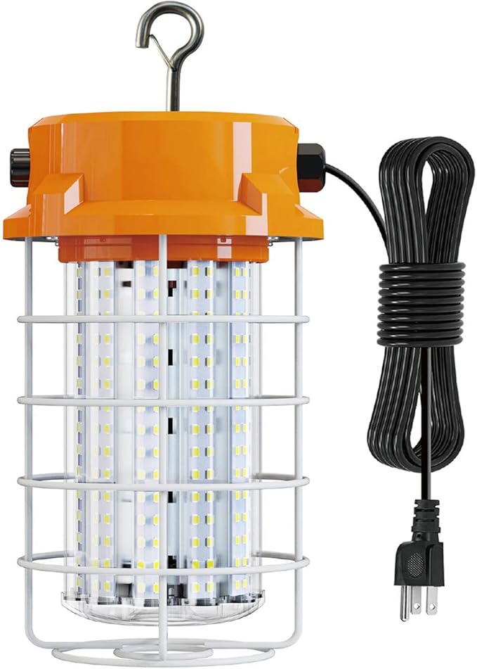 LED Temporary Work Light 100W 15000Lm 5000K Daylight White High Bay led Construction Light with Hook Portable Linkable Durable LED Job Site Lighting for Damp Location Indoor Outdoor Area Lighting
