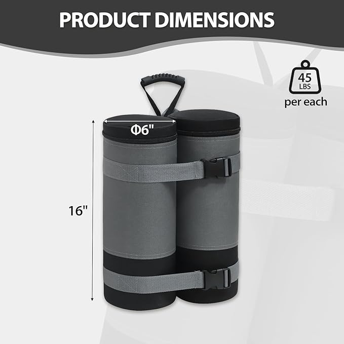 COOS BAY Canopy Weights Set of 4, 180 lbs, Sand Bags for Weight, Sandbag Weights for Canopy Tent Legs, 600D Heavy Duty Gazebo Weights, Sand NOT Included, Gray
