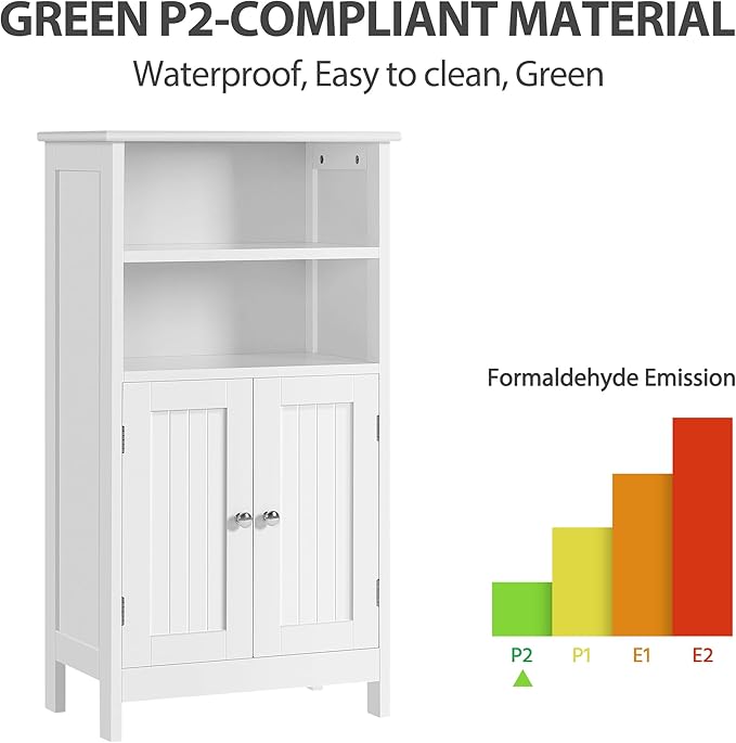 Yaheetech Bathroom Floor Cabinet, Free Standing Cabinet with Double Door and Adjustable Shelf, Side Tall Storage Organizer for Living Room/Kitchen/Hallway/Home Office, White