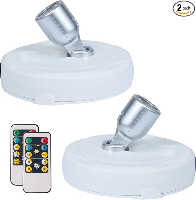 LED Spotlight, Battery Operated Picture Lights, Uplighting Indoor, Puck Lights with 2 Remote, Dimmable Spot Up Light for Wall Display Dartboard Painting Artwork Accent