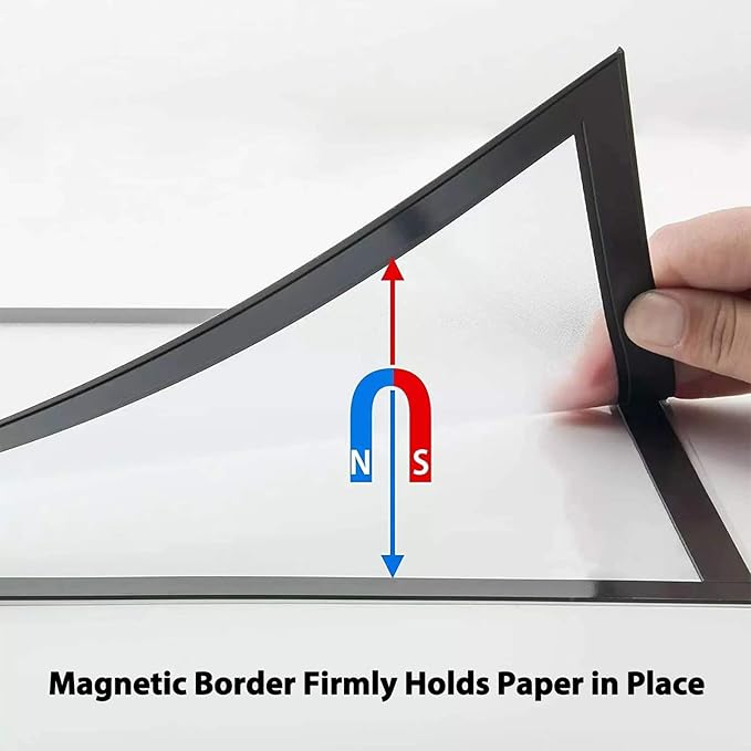 Magnetic Sign Holder 8.5 x 11 Wall Mount,Self Adhesive Picture Display Frame as Document Poster Paper Holder,Magnetic Framed Holder with Clear PVC Cover,Black 6pcs