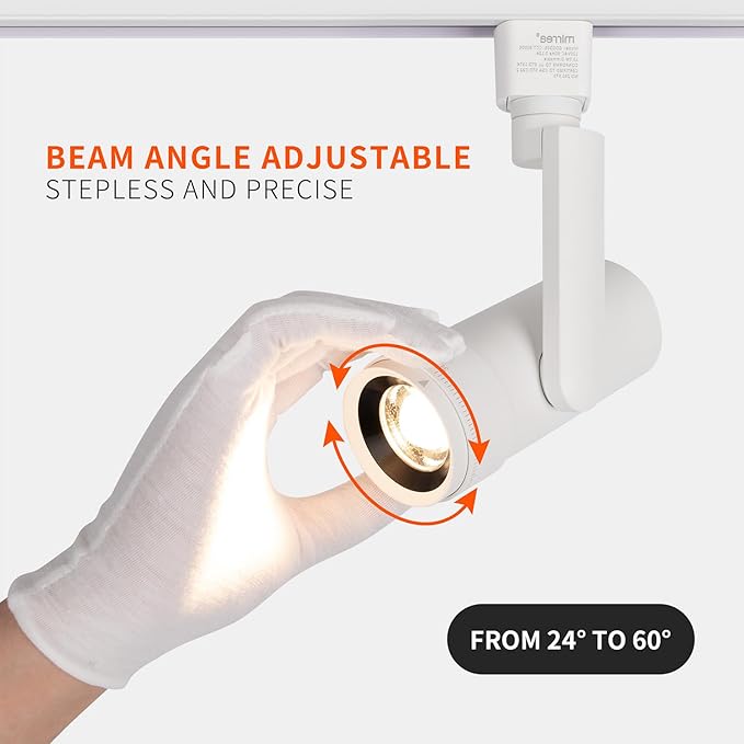 mirrea H Type LED Track Lighting Heads, Track Light Head with 24° to 60° Adjustable Beam Angle, 13.5W 90 CRI 3000K Warm White Painted, White Pack of 12