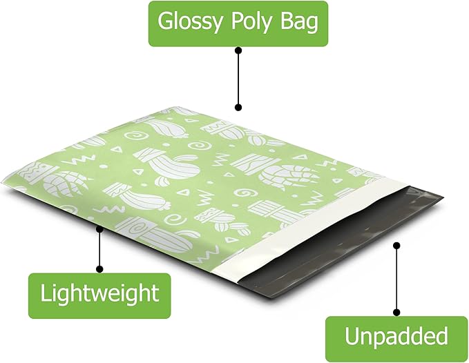 12x15 (50) Green Cactus Designer Poly Mailers Waterproof Self Sealing Tear Resistant Polymailers Shipping Envelopes Premium Printed Bags For Small Businesses