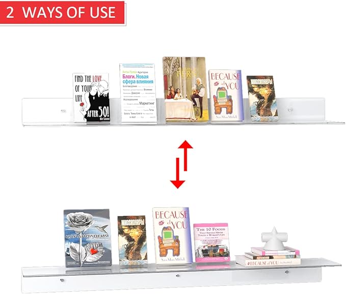 36 Inches Acrylic Wall Shelves 2 Pack, Floating Shelf for Wall Mounting, Acrylic Display Ledges for Funko Pop Figures, Home Décor, Living Room, Gaming Room, Plants(36 inch, Clear)