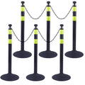 6 Pack 39 Inch Black Traffic Delineator Posts with 2 Green Reflective Stripes, Safety Posts Cones with 6.6 Feet Chains and 14 Inch Rubber Base for Road Safety,Parking Lot (Black)