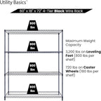 NSF Commercial 4-Tier Wire Shelving with Wheels, 60"x18"x72" Heavy Duty Metal Shelves 3200 lbs Max Capacity, Black Storage Rack for Garage Kitchen Pantry Warehouse