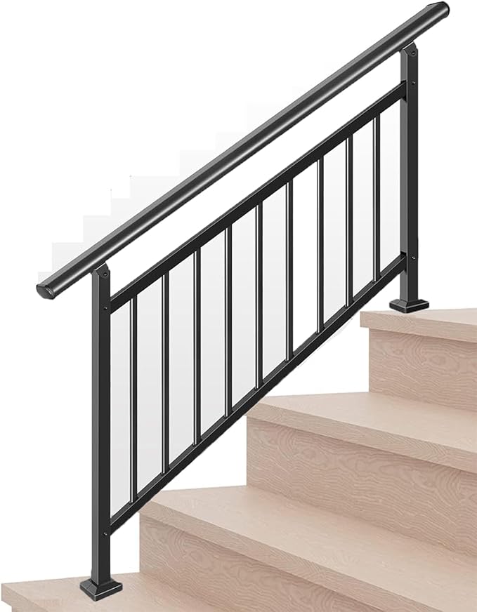 Hand Rails for Outdoor Steps,4 Step Stair Handrail & Indoor Stair Railing Kit，Metty Metal Railings for Outdoor Steps and Hand Rails for Seniors for Porch Railing -Blcak