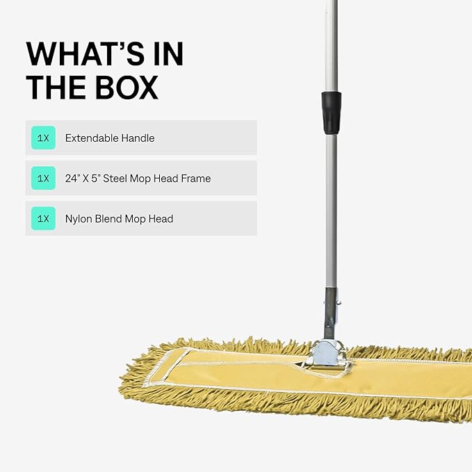 24 Inch Yellow Commercial Dust Mop & Floor Sweeper with Extendable Handle – Mop for Hardwood, Tile, and Concrete Floor Cleaning