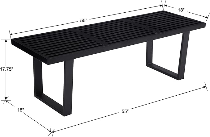 55" Black Solid Wood Entryway Bench, Modern Nelson End of Bed Bench for Bedroom w/Metal Legs, Dining Bench Long Ottoman for Front Entryway Living Room Dining Room Kitchen