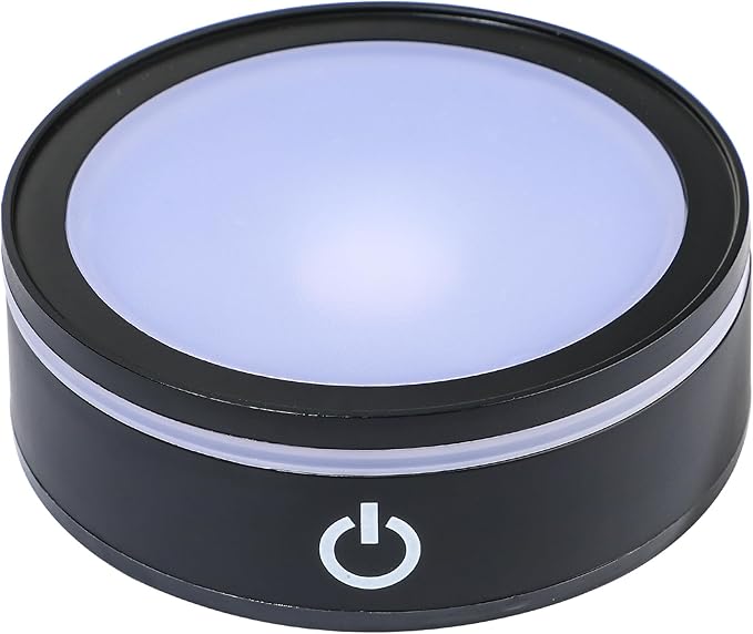 ZEERSHEE 3.3*1inch LED Light Base for Crystal 3D Glass Art Colorful Lighted Round Display Stand 6 Lighting Mode Color Change Battery/USB Power(Flat)