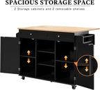 HLR Kitchen Island On Wheels, Black Rolling Kitchen Island Cart with Drop Leaf Countertop, Barn Door Kitchen Islands Table with Storage Cabinet and Tower Rack, Island Table for Kitchen
