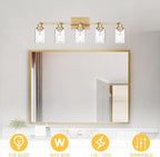 5-Light Multi-Directional Rotating Kitchen Tracking Lights Gold, Modern Track Lighting Fixture with Clear Glass, Bathroom Ceiling Vanity Lights Track Lighting Kits for Kitchen Accent Shop
