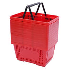 12Pcs Plastic Shopping Baskets with Handles, 18L/4.7Gal Durable Plastic Shopping Cart, Large Portable Grocery Basket for Retail Store, Supermarket, Red