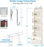MAX Houser 5-Shelf Over The Door Hanging Organizer with 2 Metal Hooks，5 Pocket Over The Door Wall Mount Storage with Clear Windows for Baby Nursery Bathroom Closet,Bedroom,Dorm(Beige-2 Pack)