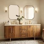 ANDY STAR 30"x30" Square Bathroom Mirror, Brushed Gold Scalloped Mirror for Wall, Antique Brass Mirror with Designer-Crafted Rounded Notched Corners, Ideal for Home Remodel