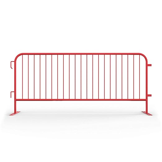 Angry Bull Barricades Metal Interlocking Steel Barricade (8.5 Ft. Heavy Duty, Flat Feet, Red Powder Coated, Set of 10)