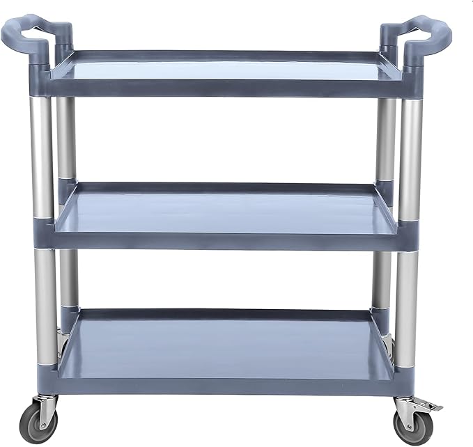 3-Tier Heavy Duty Rolling Cart with 360° Lockable Wheels, 120lbs Per Shelf Storage Utility Cart for Kitchen, Restaurant，and Office Use, Multifunctional Storage,Grey