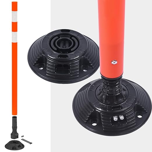 8 Pack Traffic Delineator Post Cones, High Visibility 3M Reflective Tapes, Flexible Spring Post with Detachable Base, for Highway Road Safety, Garage, Parking Lot (Orange, 48")