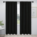 Easy-Going Rod Pocket Blackout Curtains for Bedroom, Room Darkening Window Curtains for Living Room, Thermal Insulated Noise Reduction Solid Window Drapes, 2 Panels(42x84 in, Black)