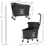 HOMCOM Mop Bucket with Wringer on Wheels for Floor Cleaning, 38 Quart Down Press Wringer with Handle and Mop, Black