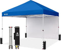 CROWN SHADES 8x8 Pop Up Canopy with 1 Side Wall - Beach Tent with One Push Setup - Outdoor Sun Shade for Events, Parties, Camping - Gazebo with STO-N-Go Cover Bag (Blue)