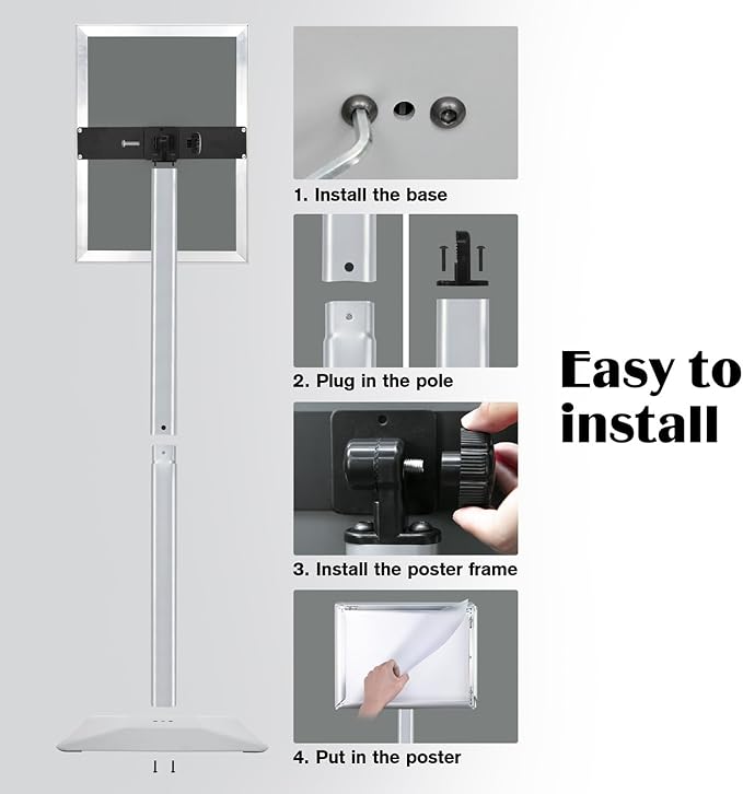 Sign Stand for Display, 11lbs Integrated Rod Heavy Duty Pedestal Floor Signage Stand Holder, for Outdoor or Indoor Advertising (11 x 17, Silver, 3Pack)