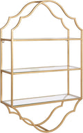 Kate and Laurel Leanna Scalloped Three-Tiered Wall Shelf, 20 x 32, Gold, Decorative Floating Shelf Storage and Wall Organizer for Bathroom Over Toilet Storage or Display